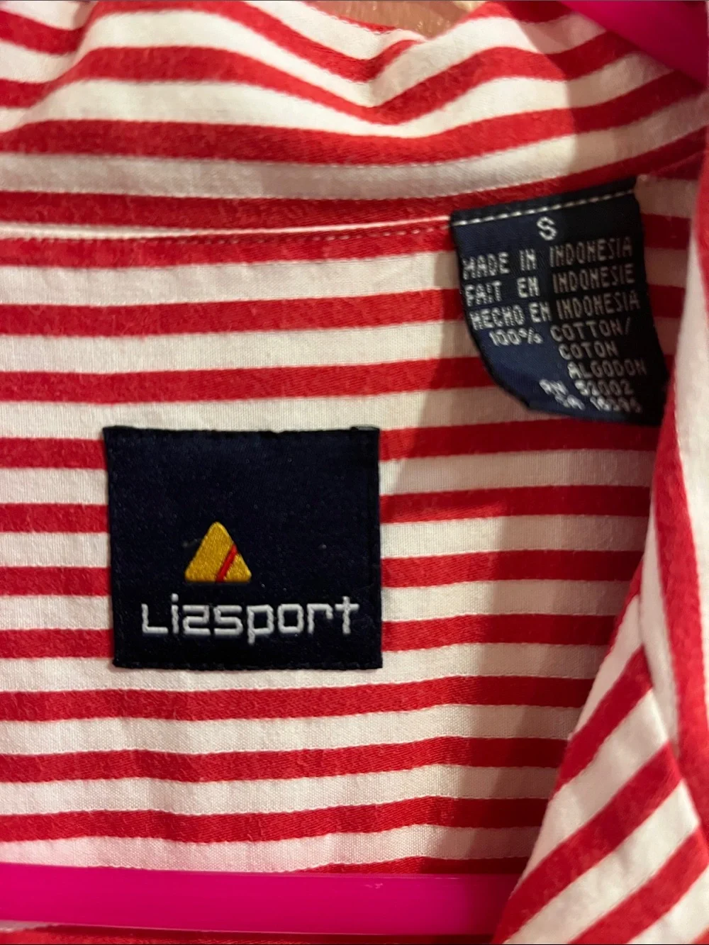 Lizsport Red & White Vertical Stripe Button-Up Blouse Y2K - Picture 2 of 8